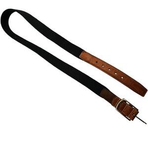 Mens Sz L Black and Brown Leather Braided Canvas Belt